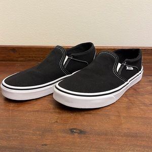 Vans Off The Wall Slip On Canvas Sneakers Shoes Women’s US-8 Black EUC 500714